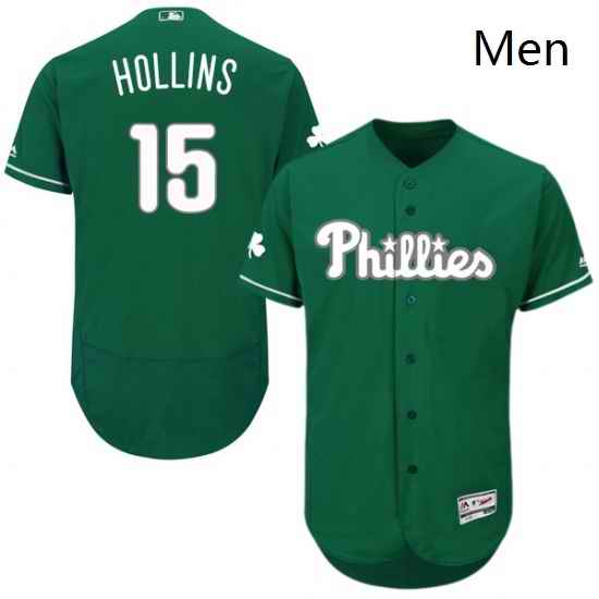 Mens Majestic Philadelphia Phillies 15 Dave Hollins Green Celtic Flexbase Authentic Collection MLB Jersey